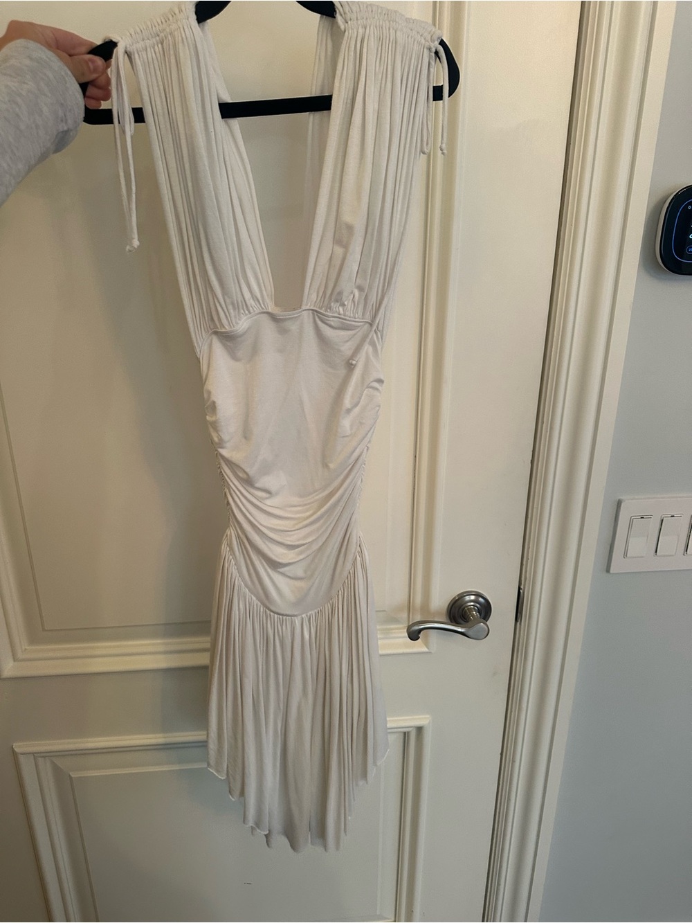ARE YOU AM I White Ruched Deep-V Women’s Dress